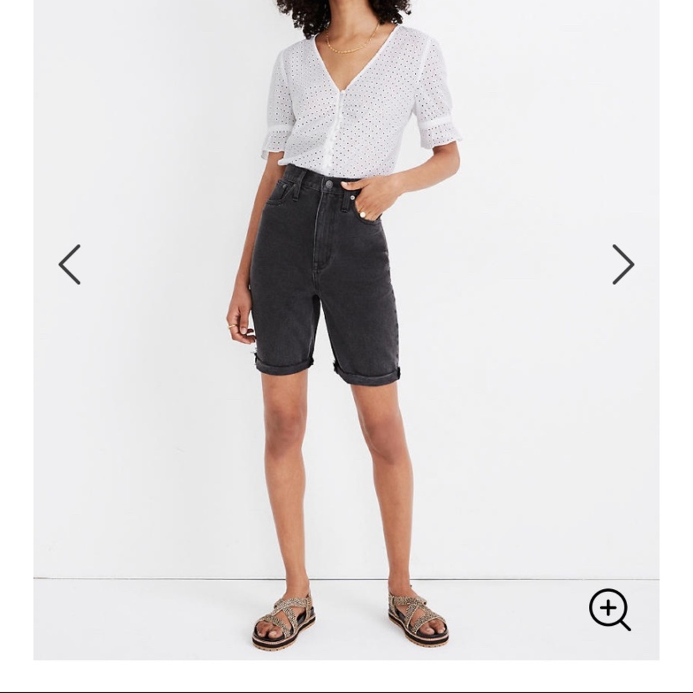 High-Rise Long Denim Shorts in Encino Wash